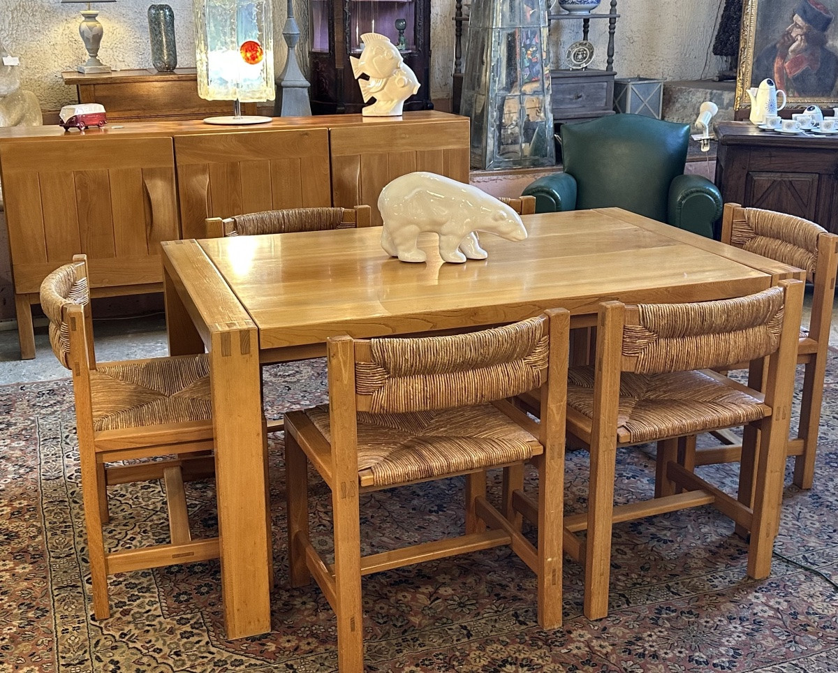 Table à allonges en orme massif huilé Maison REGAIN 1970-photo-4