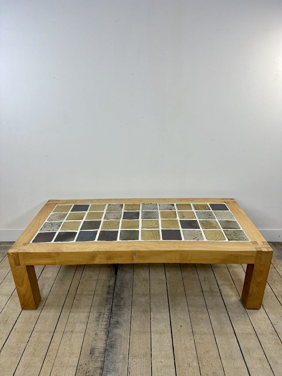 Table basse en orme et grès Céram Maison Regain 1970