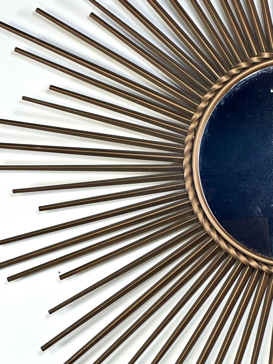 Chaty Vallauris Sun Mirror In Gold-plated Metal, 1950s/60s-photo-2