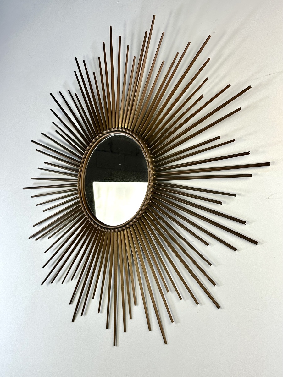 Chaty Vallauris Sun Mirror In Gold-plated Metal, 1950s/60s-photo-3