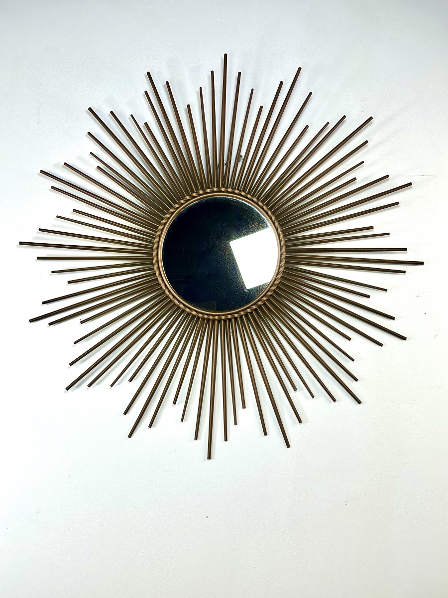 Chaty Vallauris Sun Mirror In Gold-plated Metal, 1950s/60s