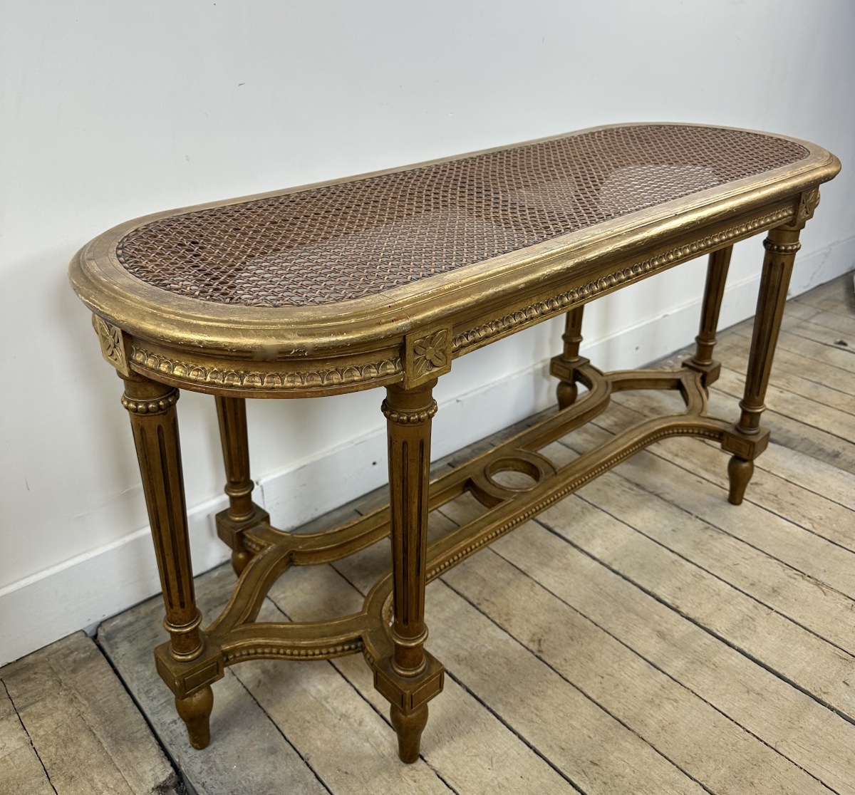 Louis XV-style Gold-finished Rattan Bench-photo-3