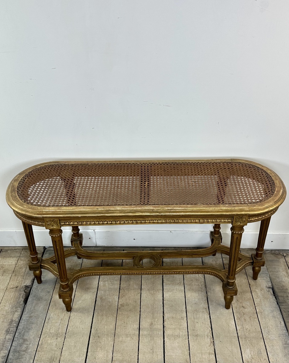 Louis XV-style Gold-finished Rattan Bench-photo-4