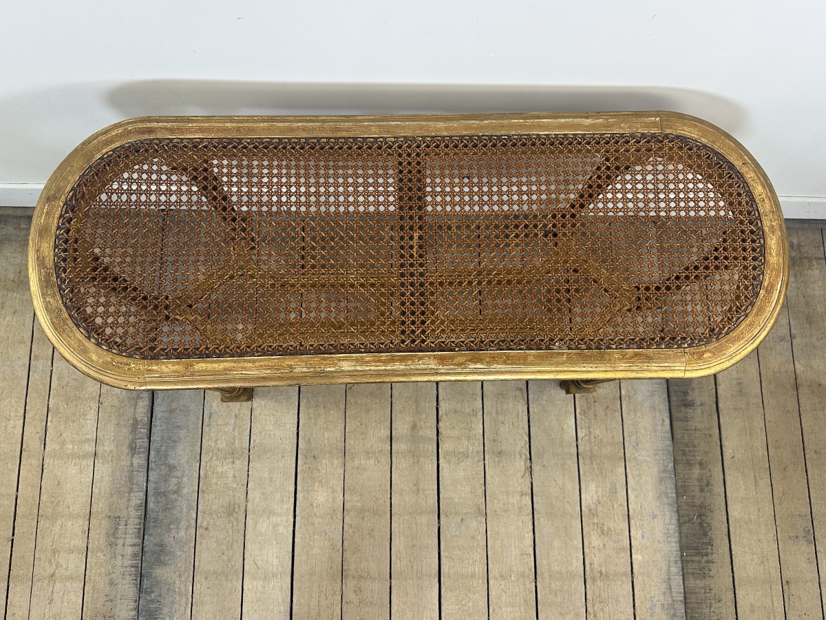 Louis XV-style Gold-finished Rattan Bench-photo-3
