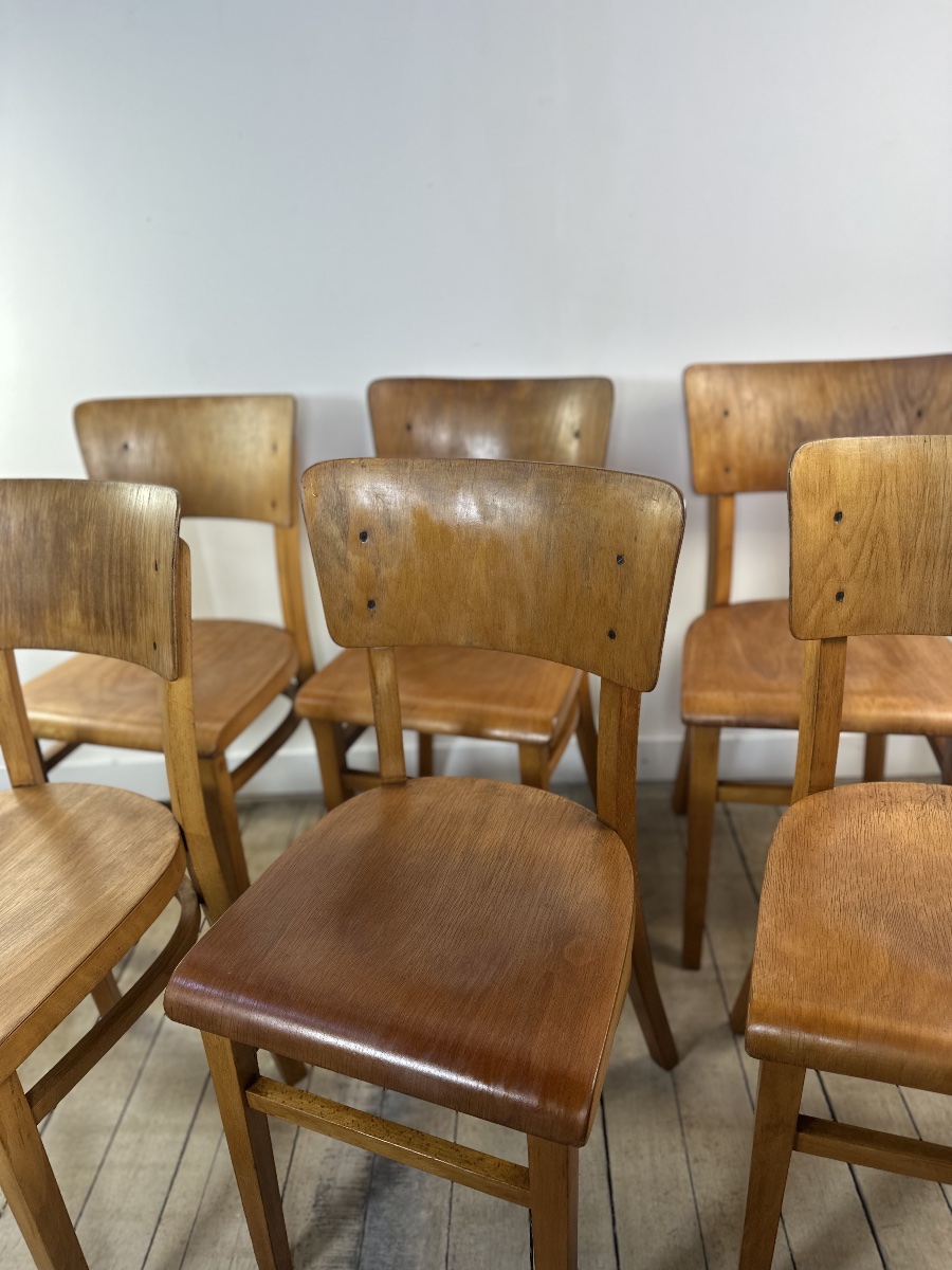 Lot de 6 chaises Bistrot Thonet vintage en bois 1960'S-photo-2