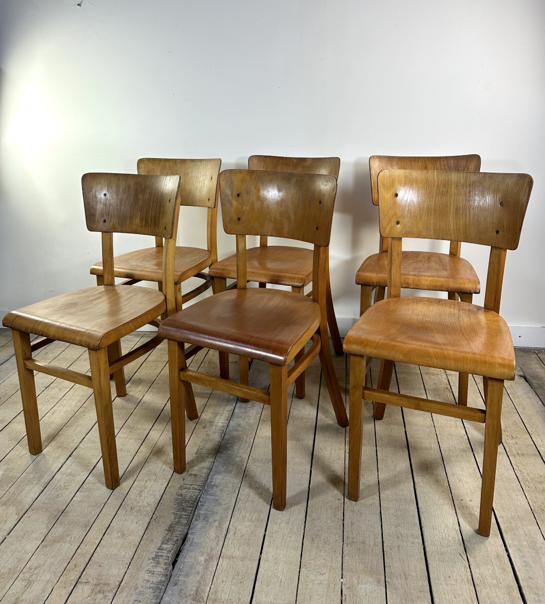 Lot de 6 chaises Bistrot Thonet vintage en bois 1960'S