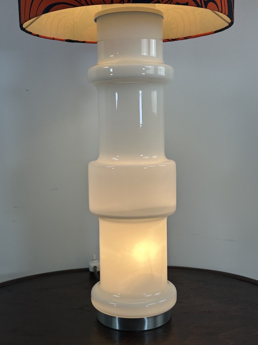 Vintage Opaline White Murano Glass Lamp, Doria, Italy, 1970-photo-2