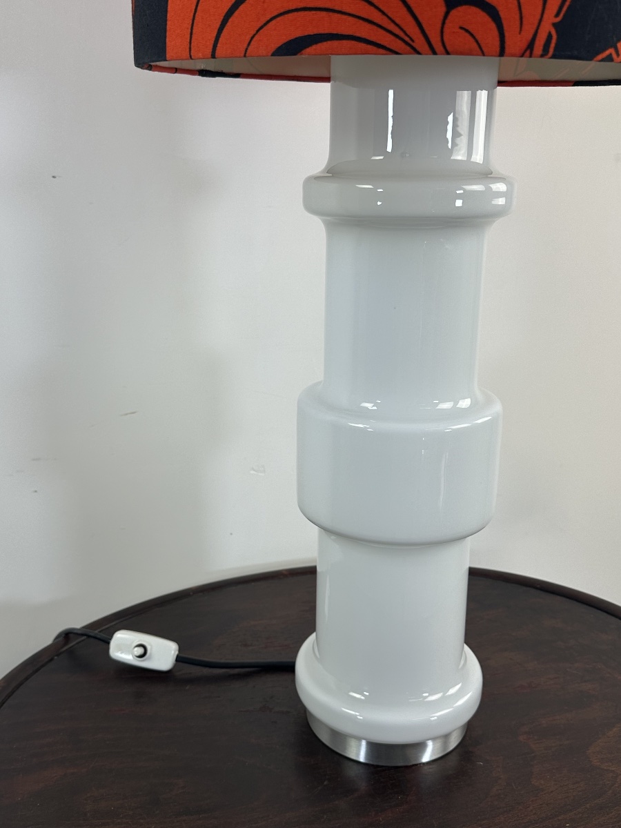Vintage Opaline White Murano Glass Lamp, Doria, Italy, 1970-photo-2