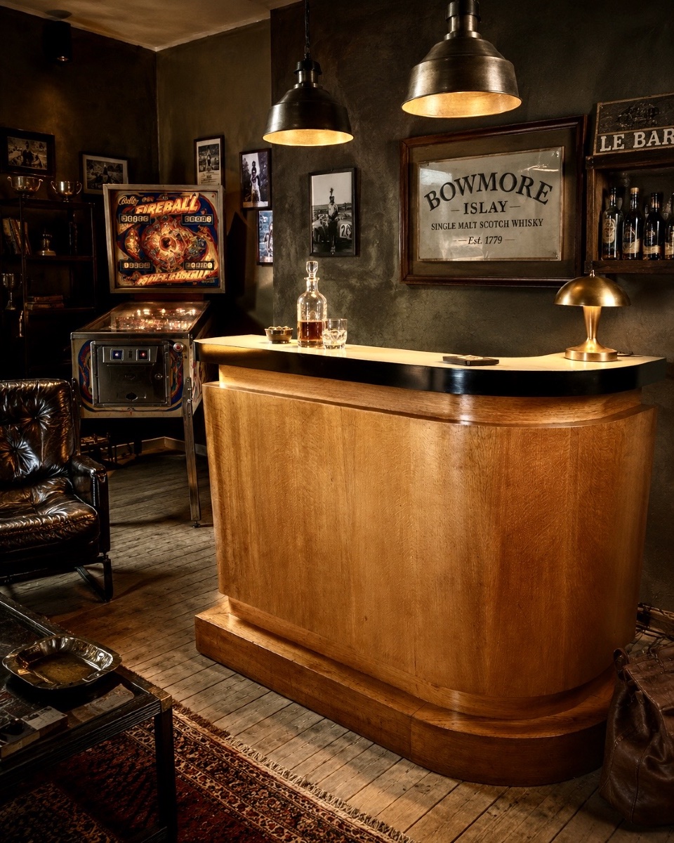 Bar vintage années 50/60 en placage chêne et plateau Formica-photo-2