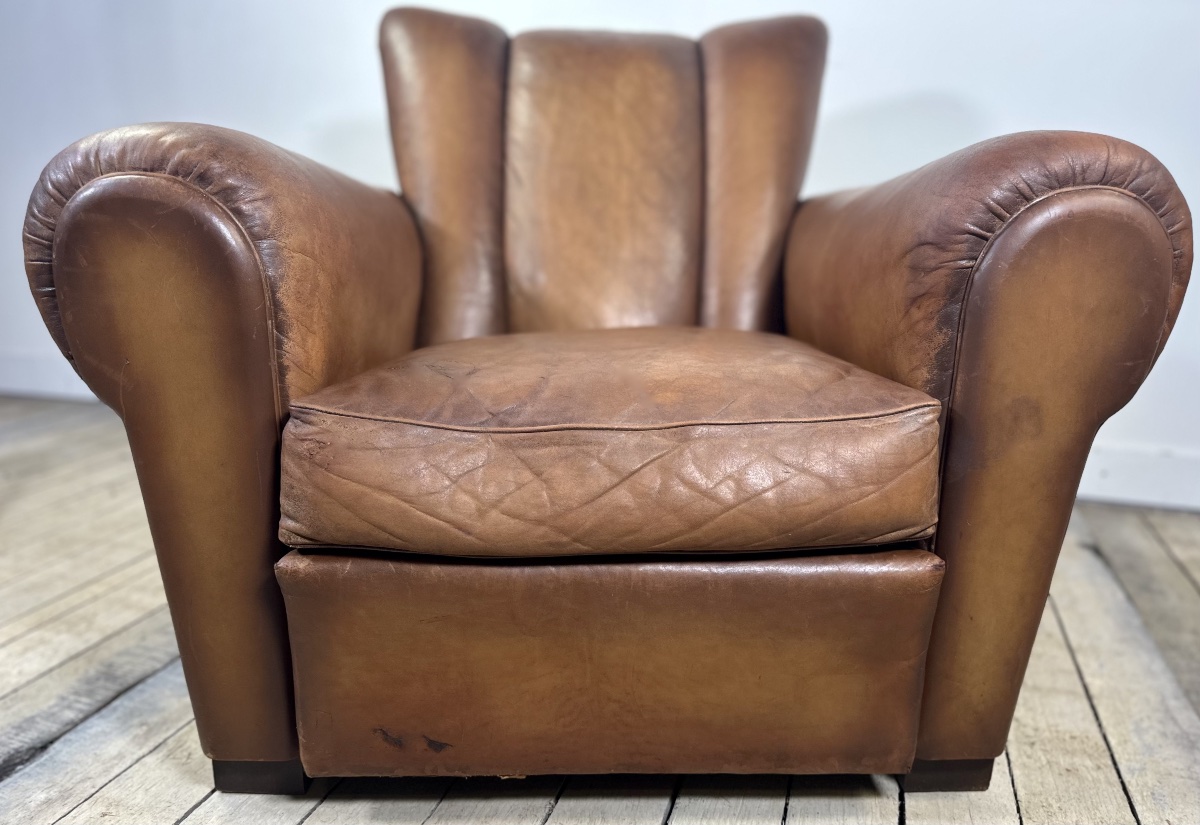 Vintage 1950s Leather Club Armchair-photo-3