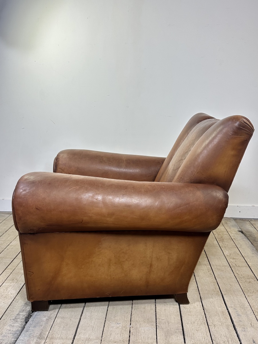 Vintage 1950s Leather Club Armchair-photo-4