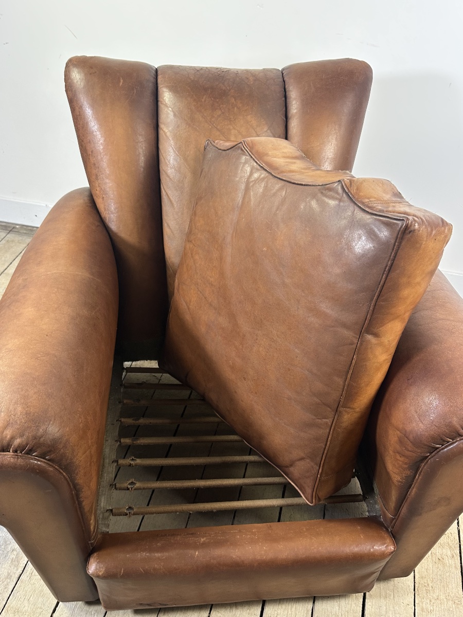 Vintage 1950s Leather Club Armchair-photo-2