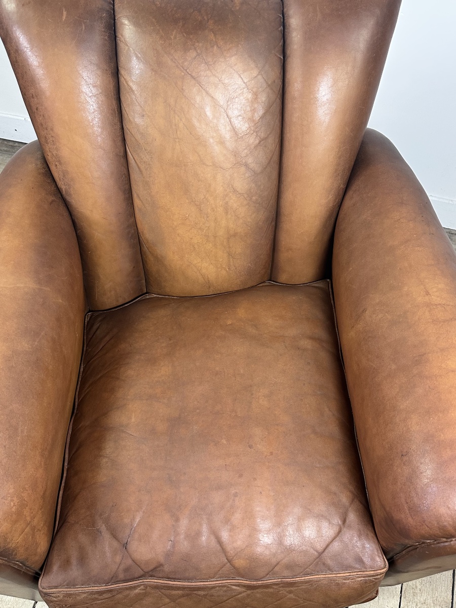 Vintage 1950s Leather Club Armchair-photo-3