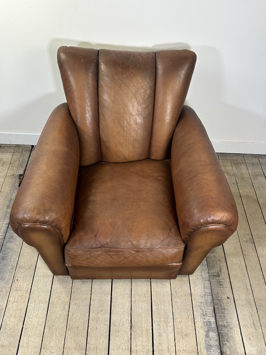 Vintage 1950s Leather Club Armchair-photo-5