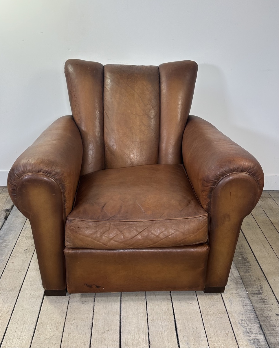 Vintage 1950s Leather Club Armchair-photo-7