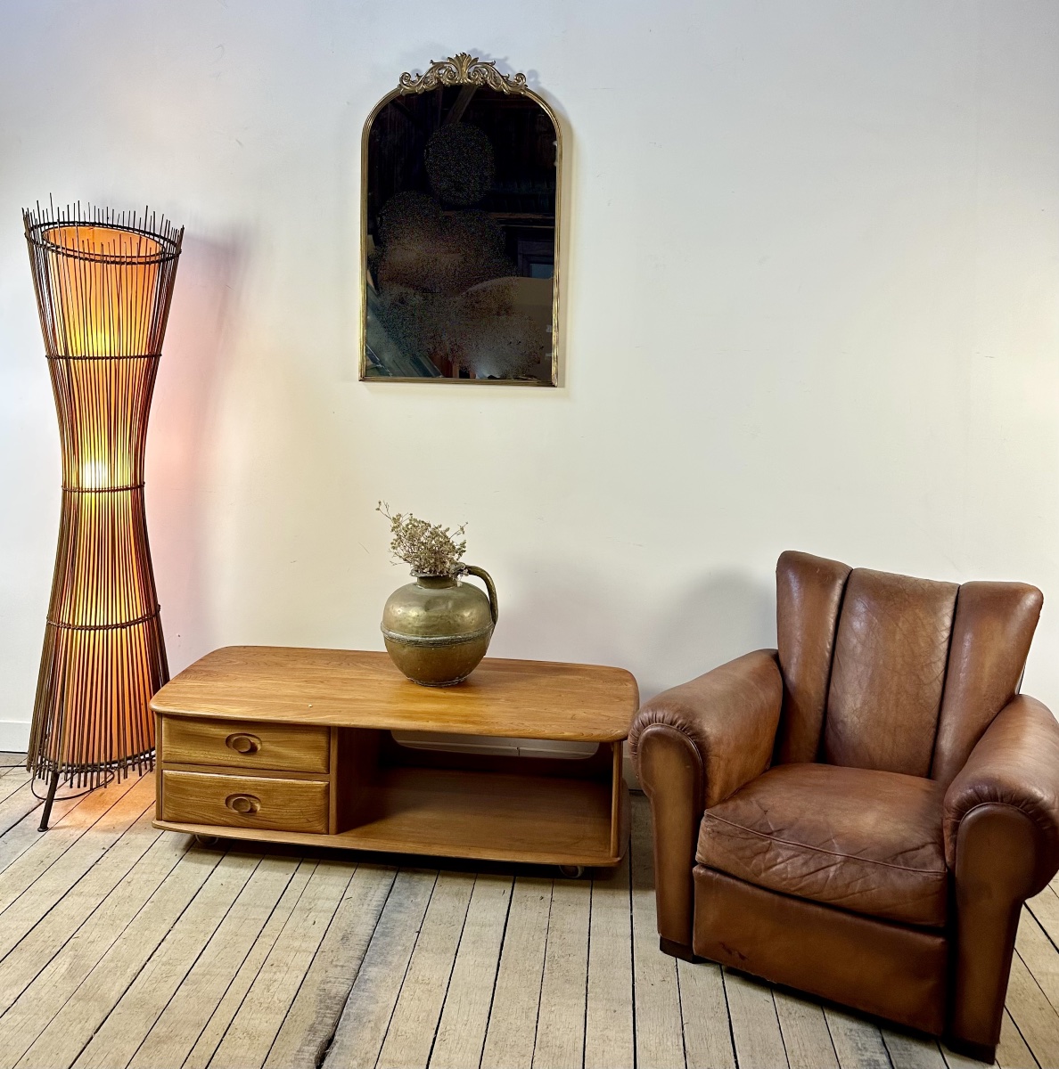 Kobe Floor Lamp, Metal And Rattan, 1990s, Height 170 Cm-photo-3