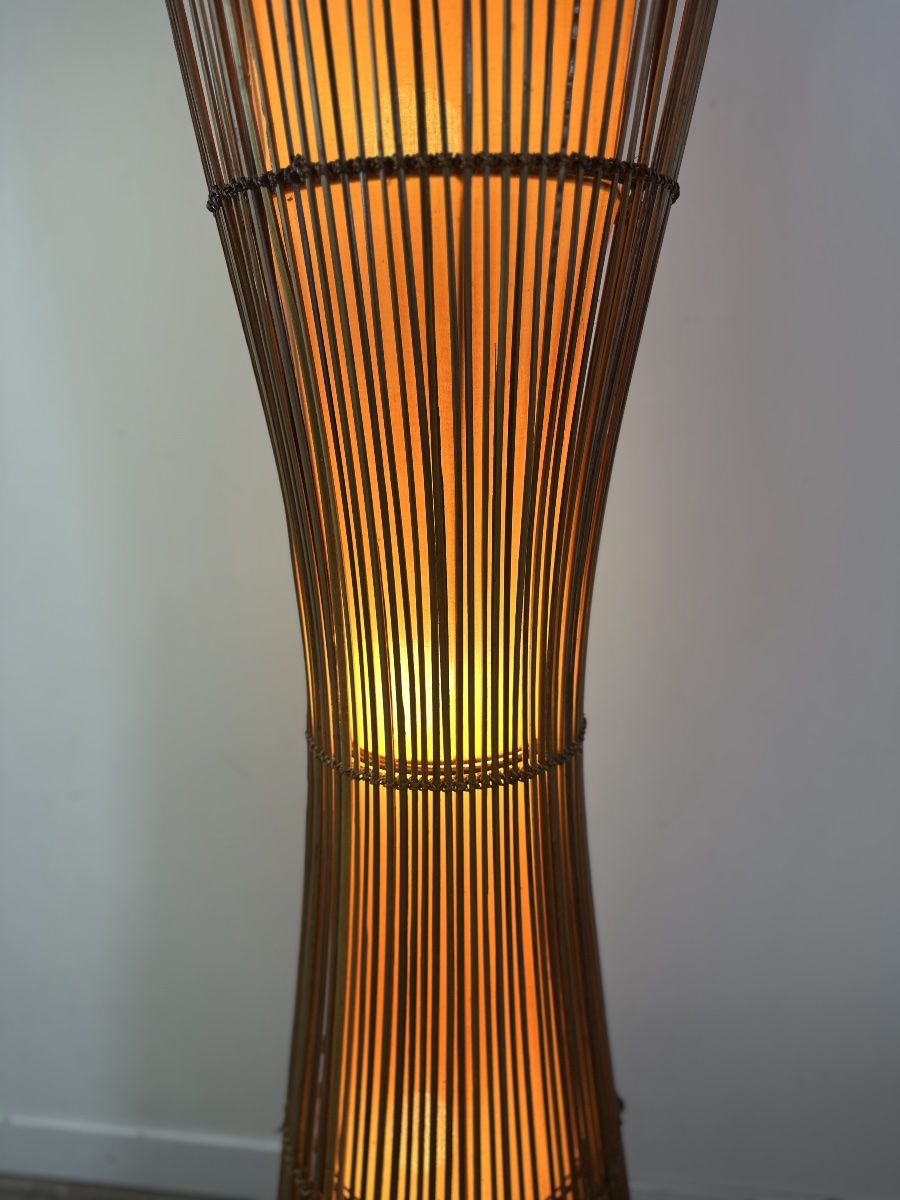 Kobe Floor Lamp, Metal And Rattan, 1990s, Height 170 Cm-photo-2