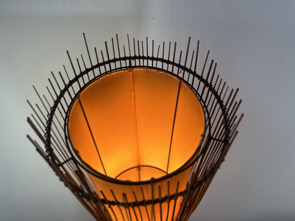 Kobe Floor Lamp, Metal And Rattan, 1990s, Height 170 Cm-photo-3