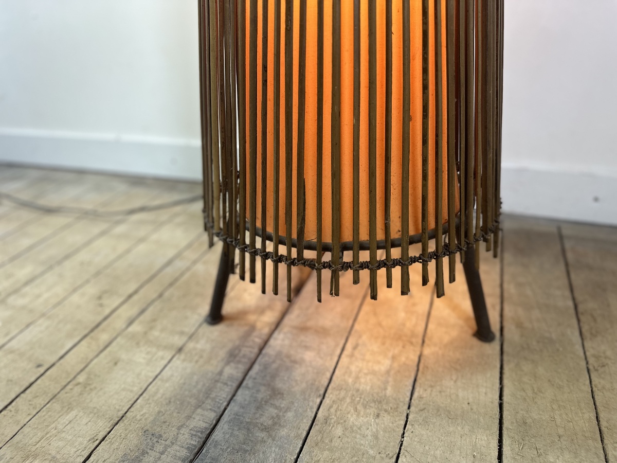 Kobe Floor Lamp, Metal And Rattan, 1990s, Height 170 Cm-photo-4