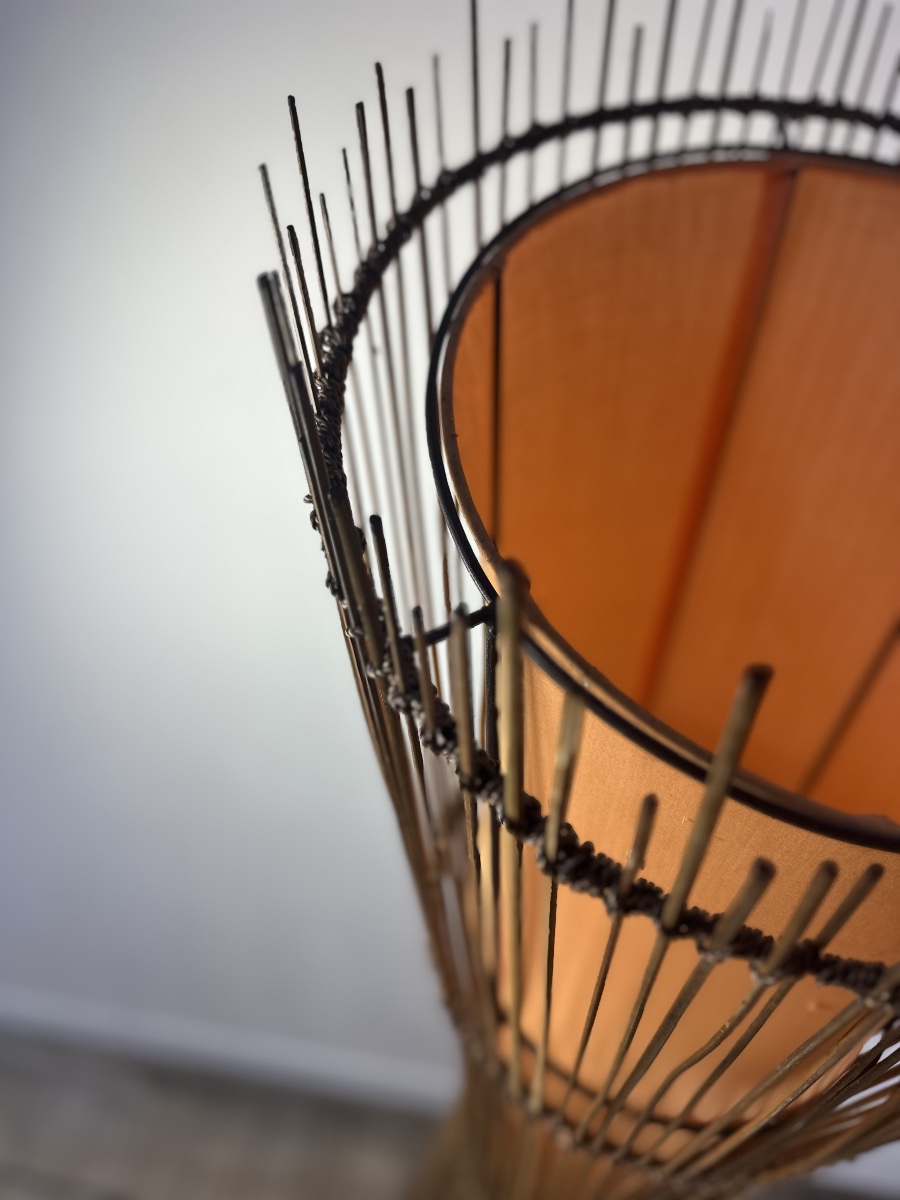 Kobe Floor Lamp, Metal And Rattan, 1990s, Height 170 Cm-photo-6