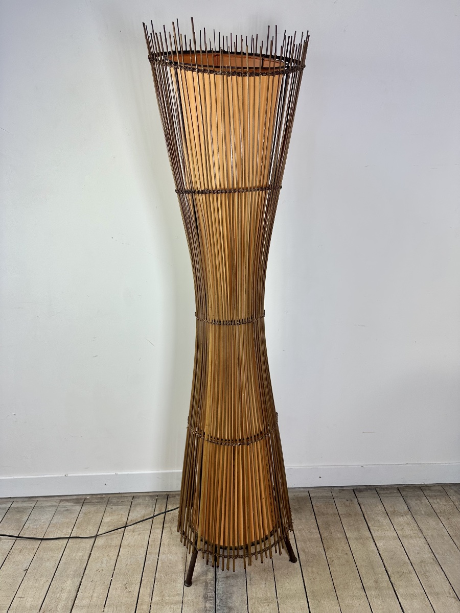 Kobe Floor Lamp, Metal And Rattan, 1990s, Height 170 Cm-photo-7