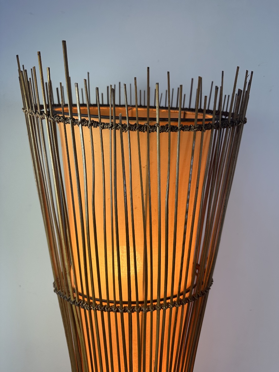 Kobe Floor Lamp, Metal And Rattan, 1990s, Height 170 Cm-photo-8