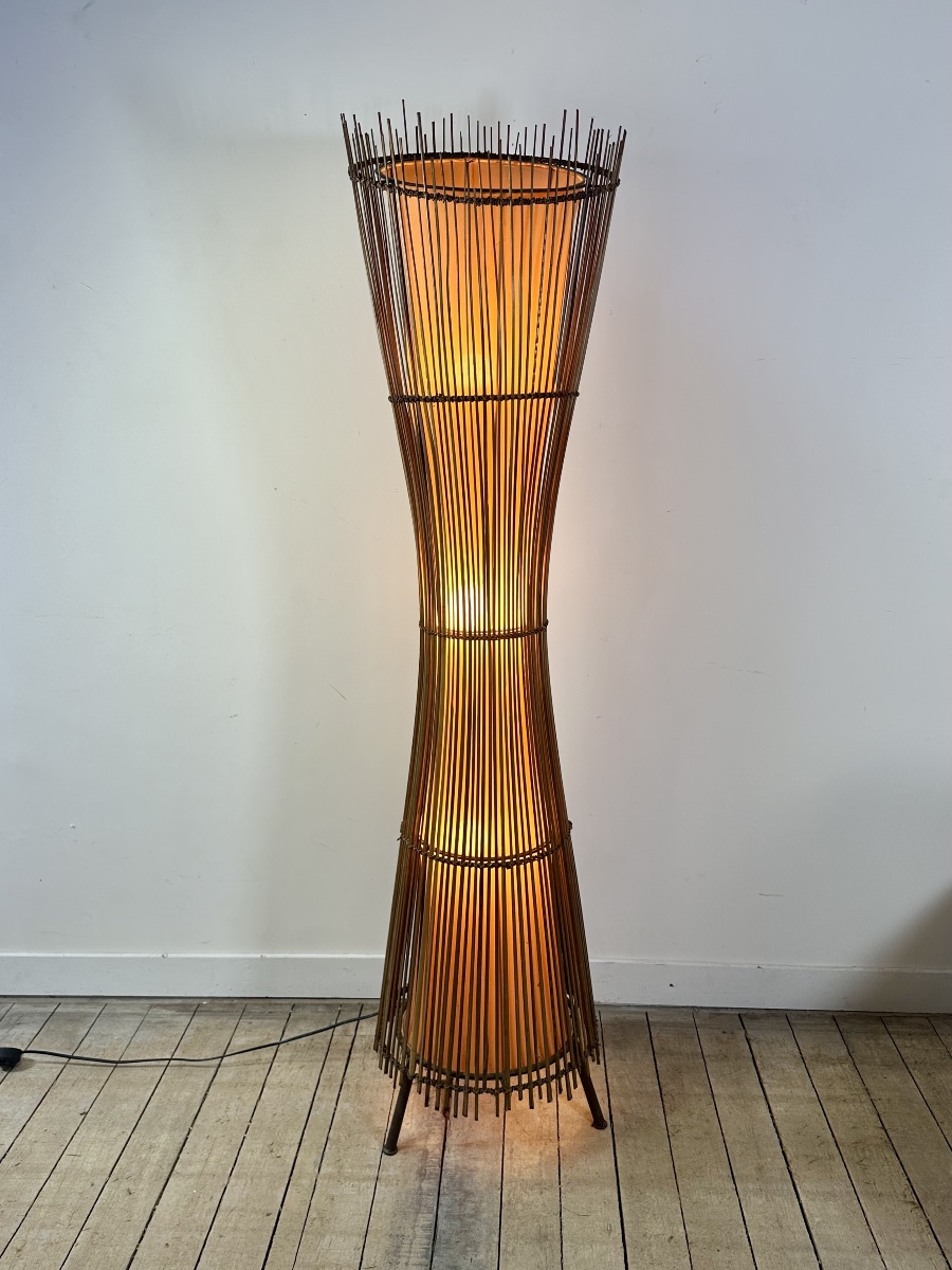 Kobe Floor Lamp, Metal And Rattan, 1990s, Height 170 Cm