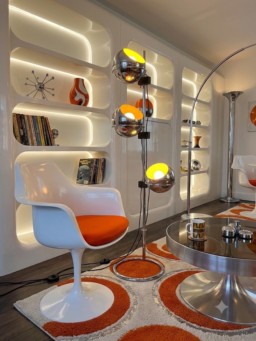 Lampadaire Vintage Space Age "Eyeball" 3 Globes Chromés 1970'S-photo-3