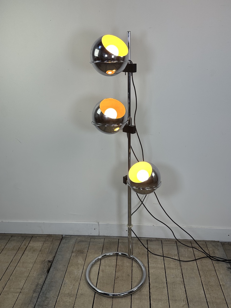 Lampadaire Vintage Space Age "Eyeball" 3 Globes Chromés 1970'S