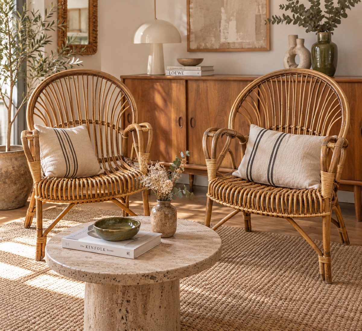 Vintage 1960s Rattan And Bamboo Armchairs (pair)-photo-2