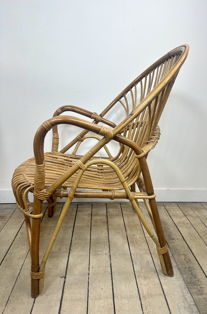 Vintage 1960s Rattan And Bamboo Armchairs (pair)-photo-4