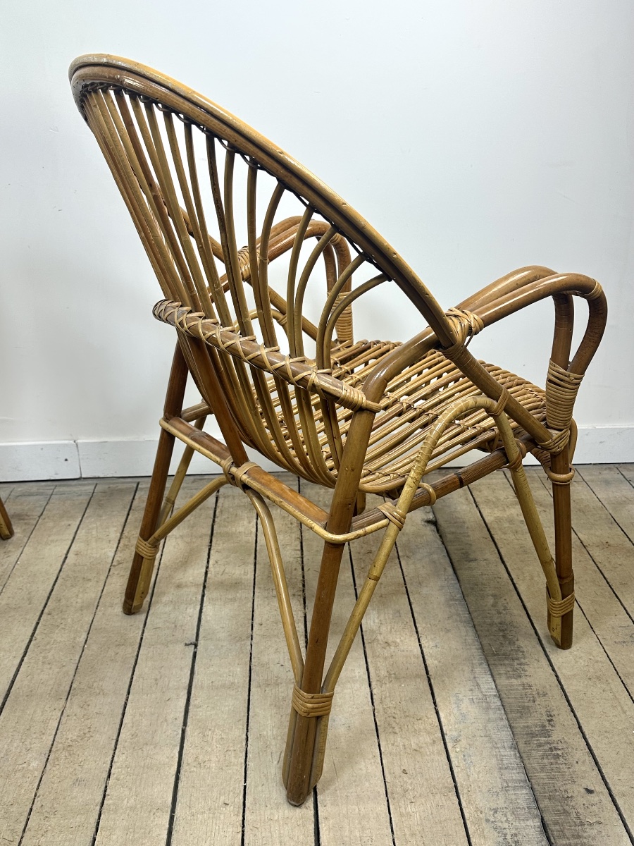 Vintage 1960s Rattan And Bamboo Armchairs (pair)-photo-1