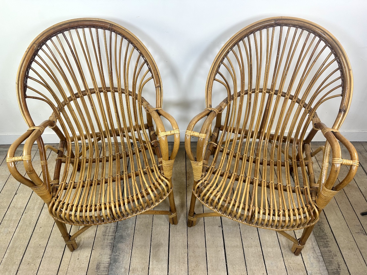 Vintage 1960s Rattan And Bamboo Armchairs (pair)-photo-2