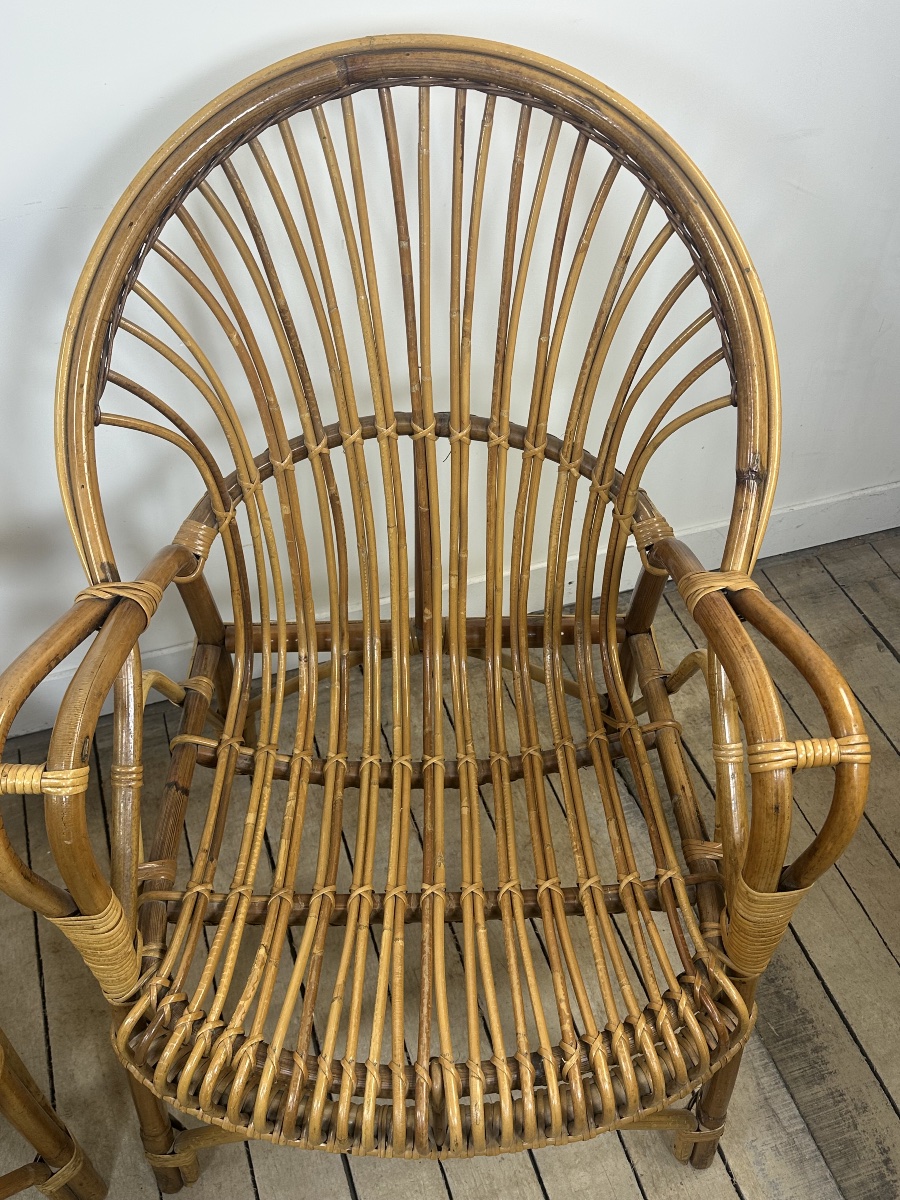 Vintage 1960s Rattan And Bamboo Armchairs (pair)-photo-3