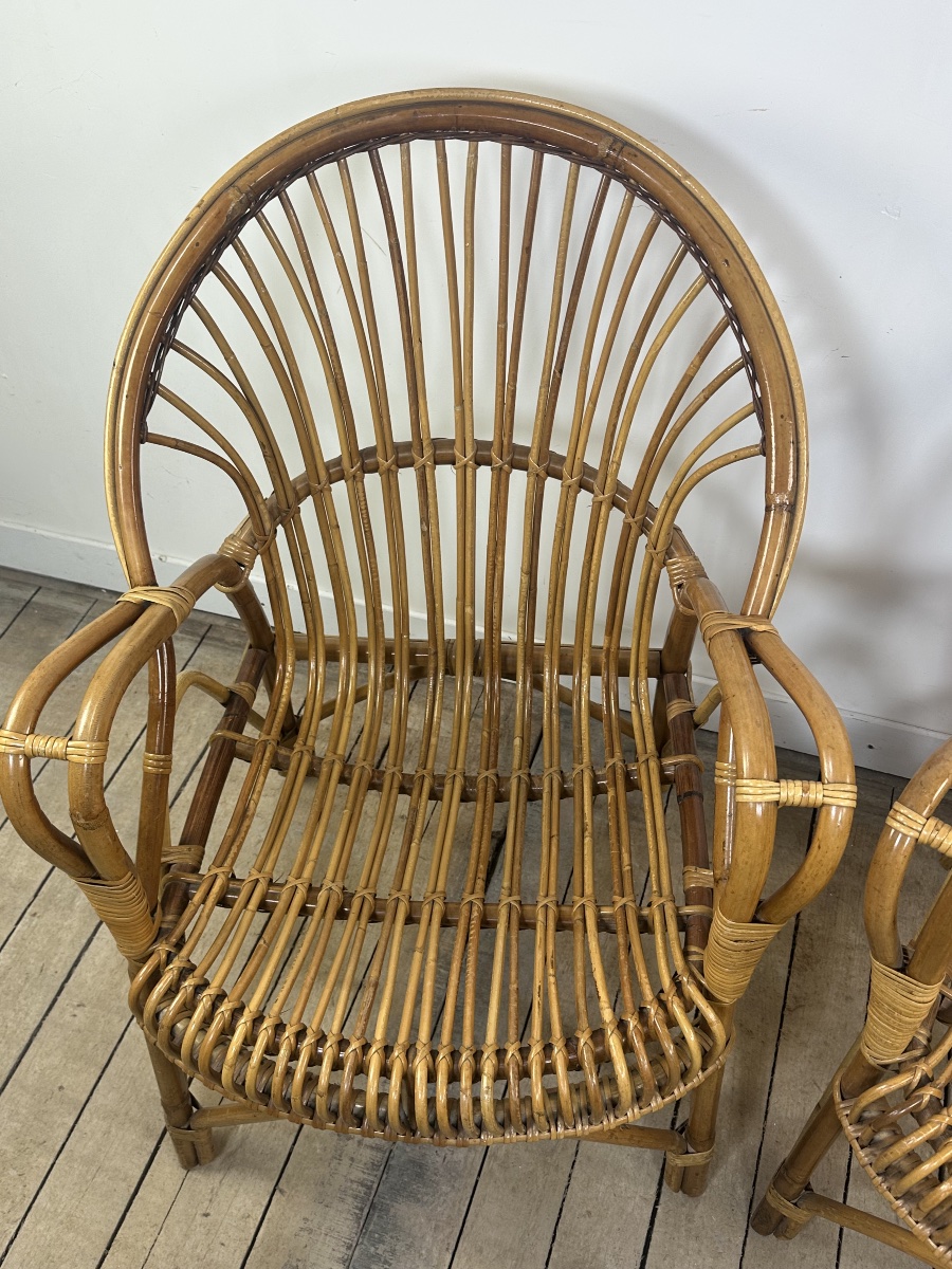 Vintage 1960s Rattan And Bamboo Armchairs (pair)-photo-4