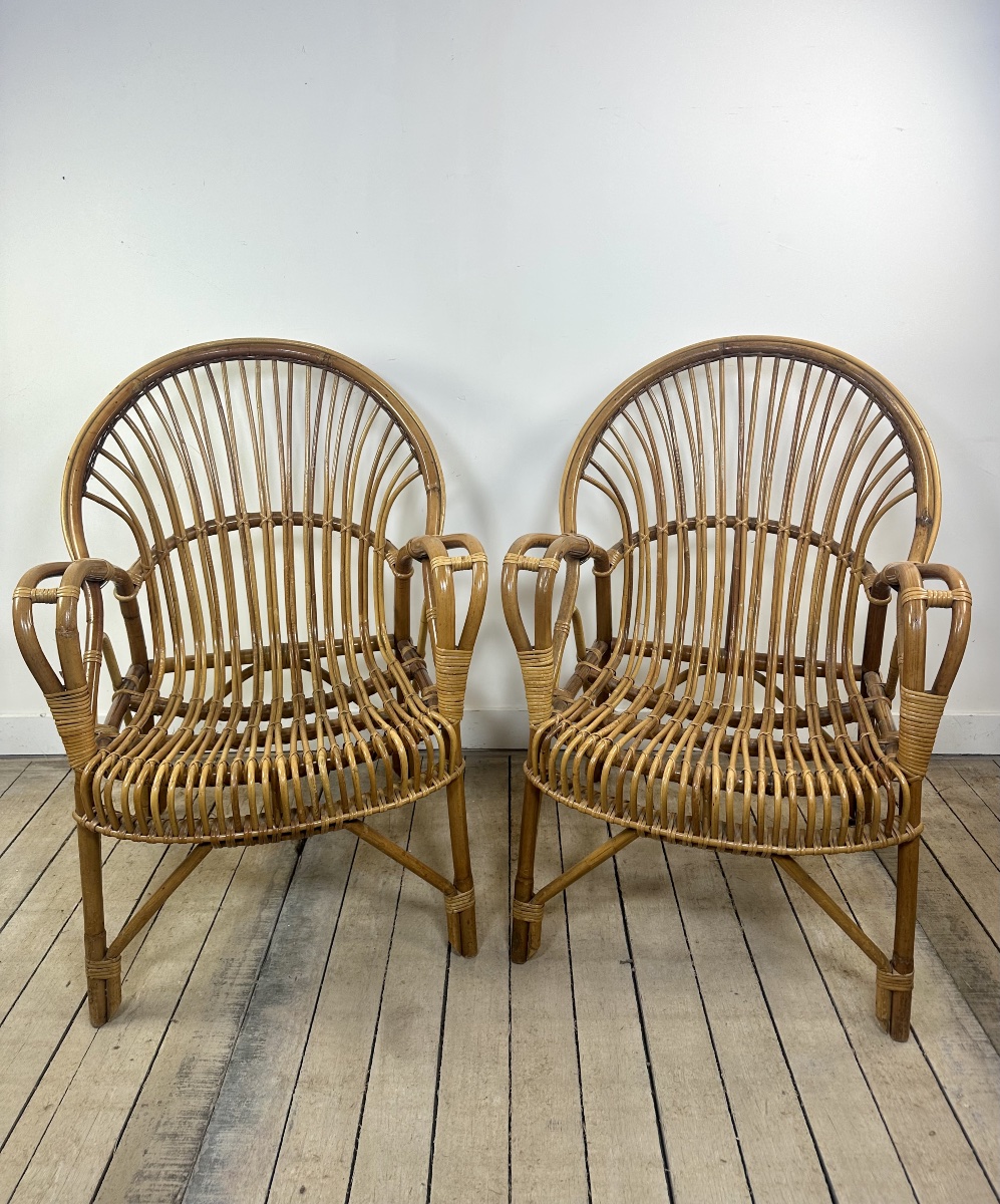Vintage 1960s Rattan And Bamboo Armchairs (pair)