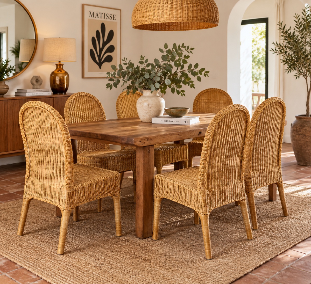 Chaises (lot de 6) vintage 1970 en rotin blond-photo-2