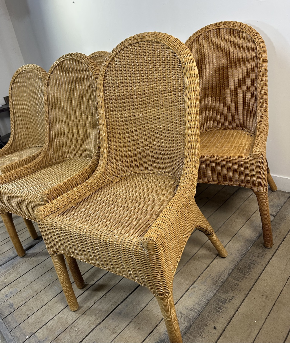 Chaises (lot de 6) vintage 1970 en rotin blond-photo-1