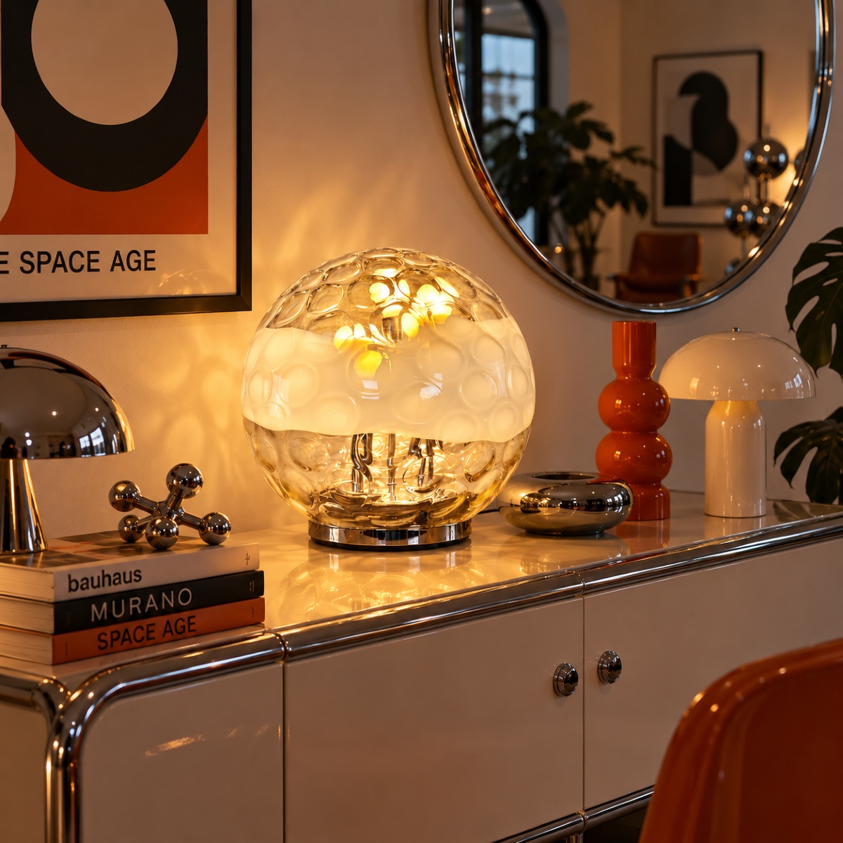 Vintage Ball Lamp: Hand-blown, Bubbled Murano Glass, 1970s-photo-2