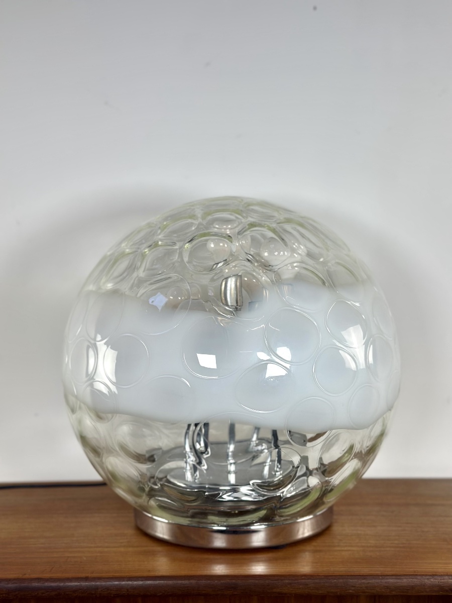 Vintage Ball Lamp: Hand-blown, Bubbled Murano Glass, 1970s-photo-1