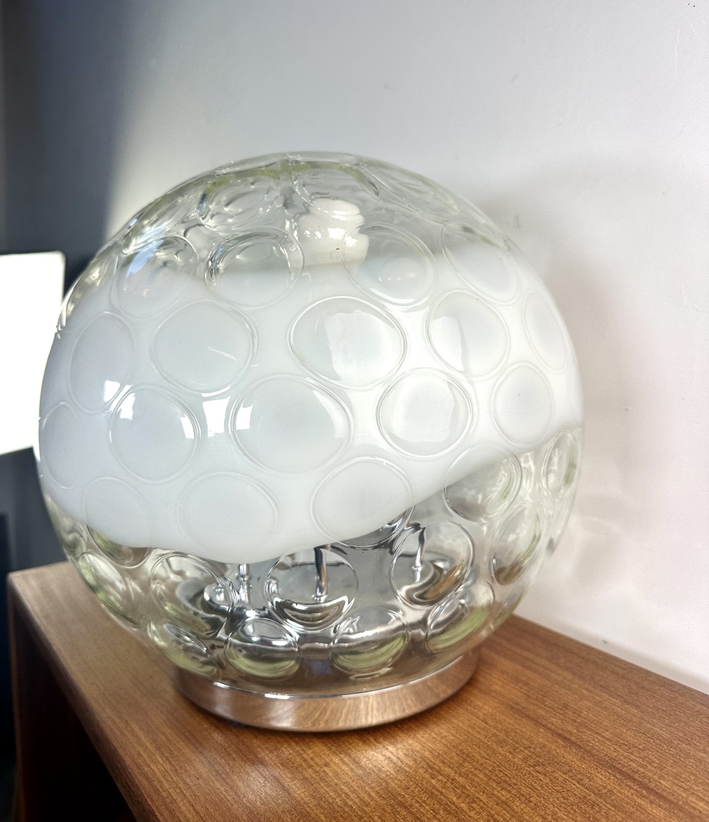 Vintage Ball Lamp: Hand-blown, Bubbled Murano Glass, 1970s-photo-2
