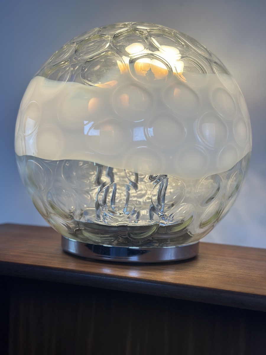 Vintage Ball Lamp: Hand-blown, Bubbled Murano Glass, 1970s-photo-6