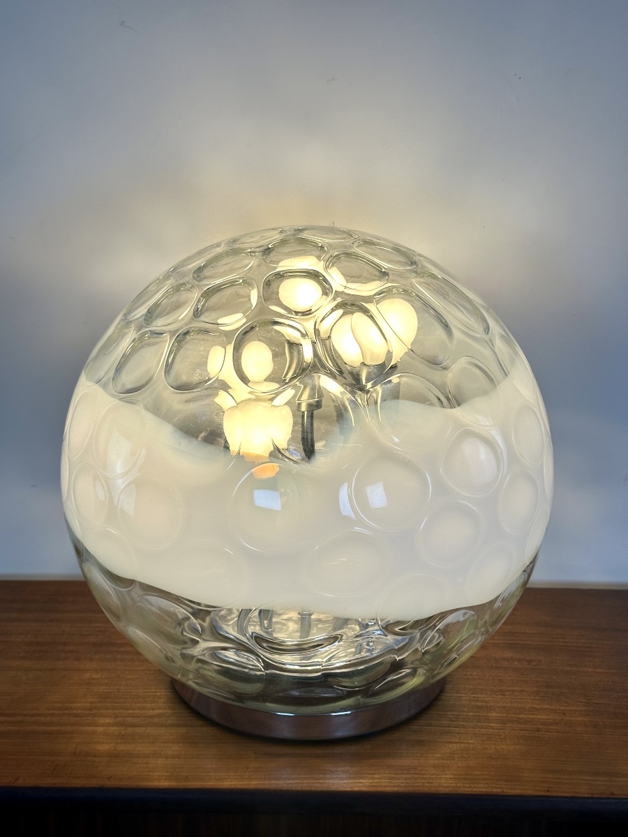 Vintage Ball Lamp: Hand-blown, Bubbled Murano Glass, 1970s-photo-7
