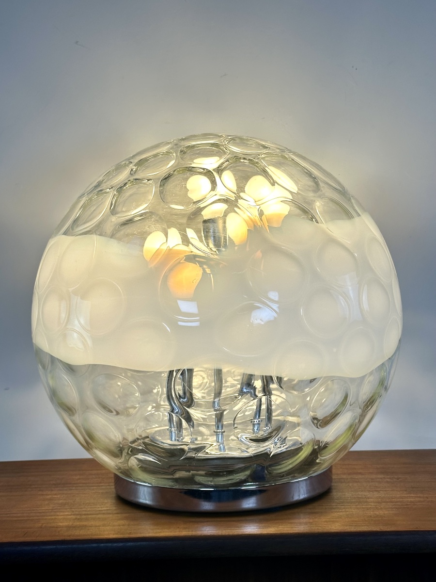 Vintage Ball Lamp: Hand-blown, Bubbled Murano Glass, 1970s