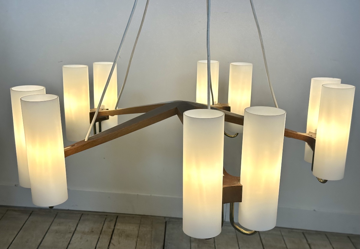 Scandinavian Chandelier By östen Kristiansson For Luxus Sweden – 10 Lights – 1960s-photo-2