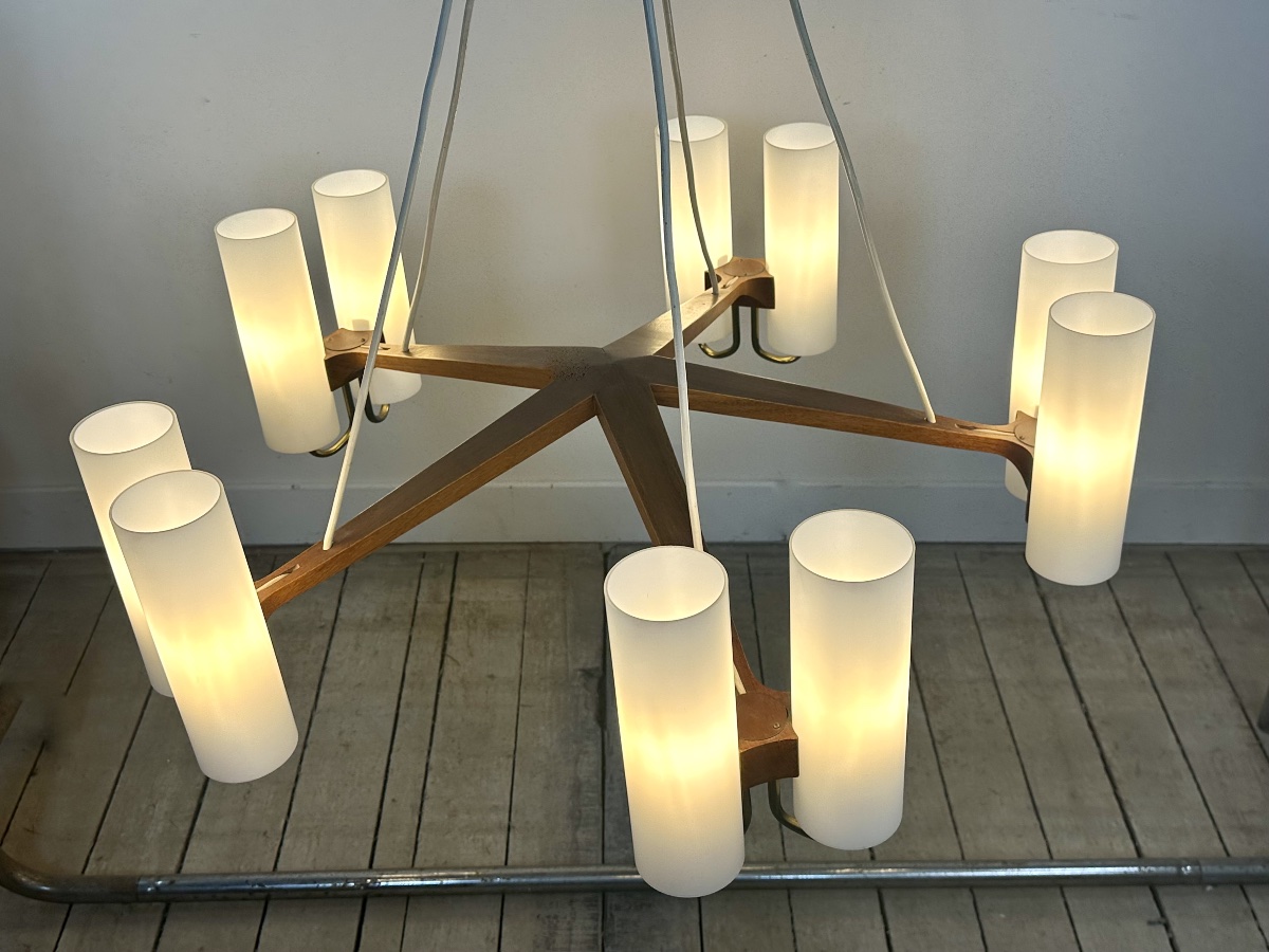 Scandinavian Chandelier By östen Kristiansson For Luxus Sweden – 10 Lights – 1960s-photo-3