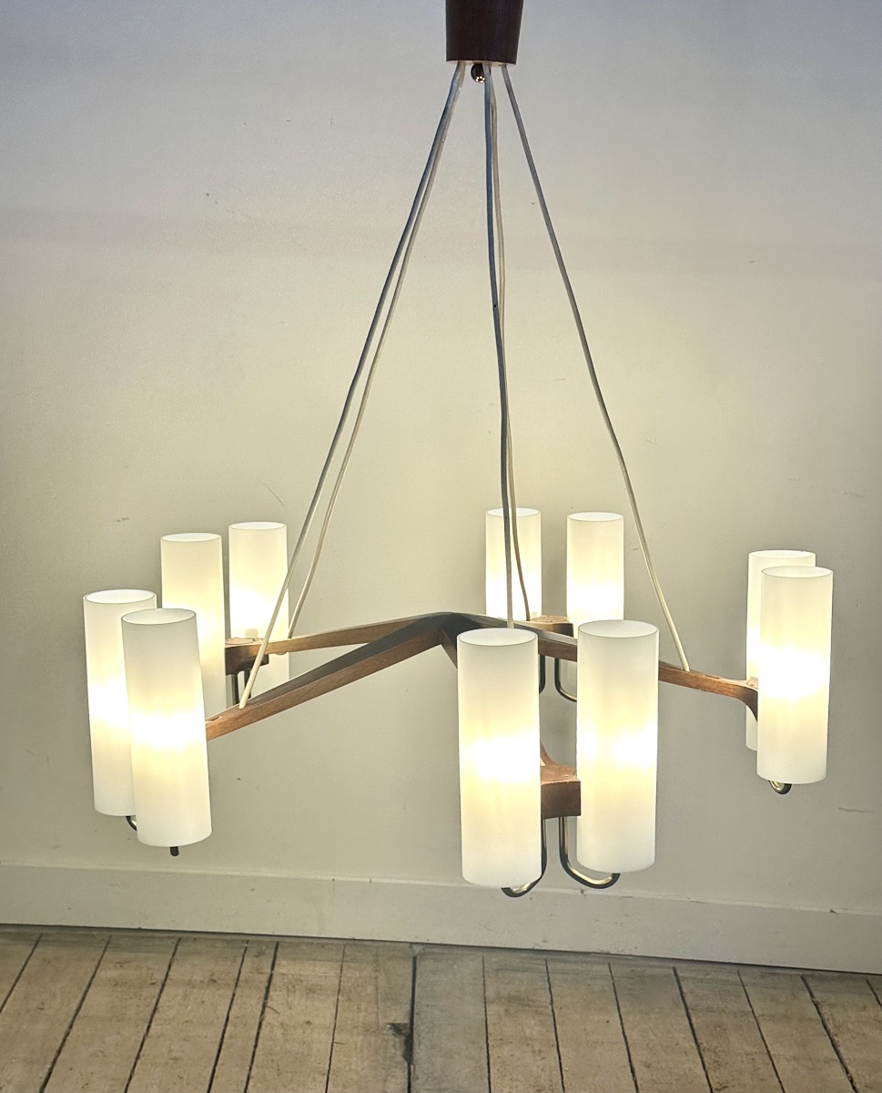 Scandinavian Chandelier By östen Kristiansson For Luxus Sweden – 10 Lights – 1960s-photo-3
