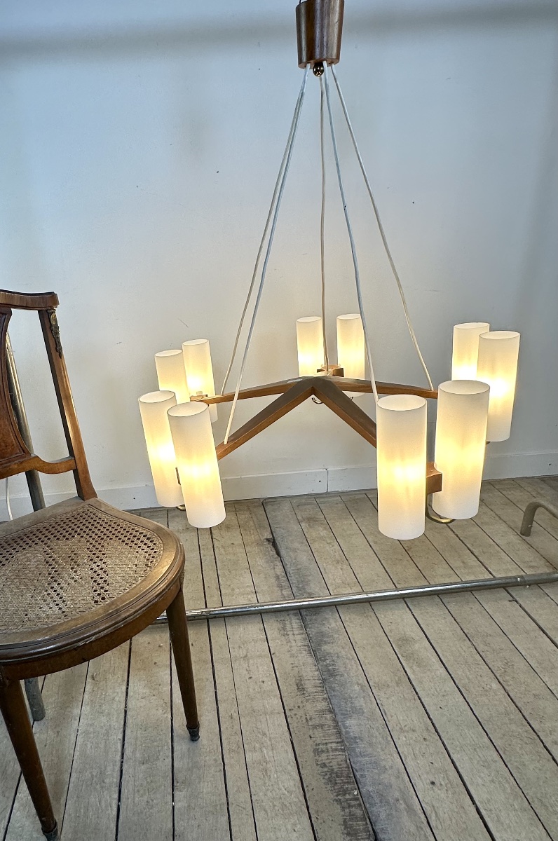 Scandinavian Chandelier By östen Kristiansson For Luxus Sweden – 10 Lights – 1960s-photo-4