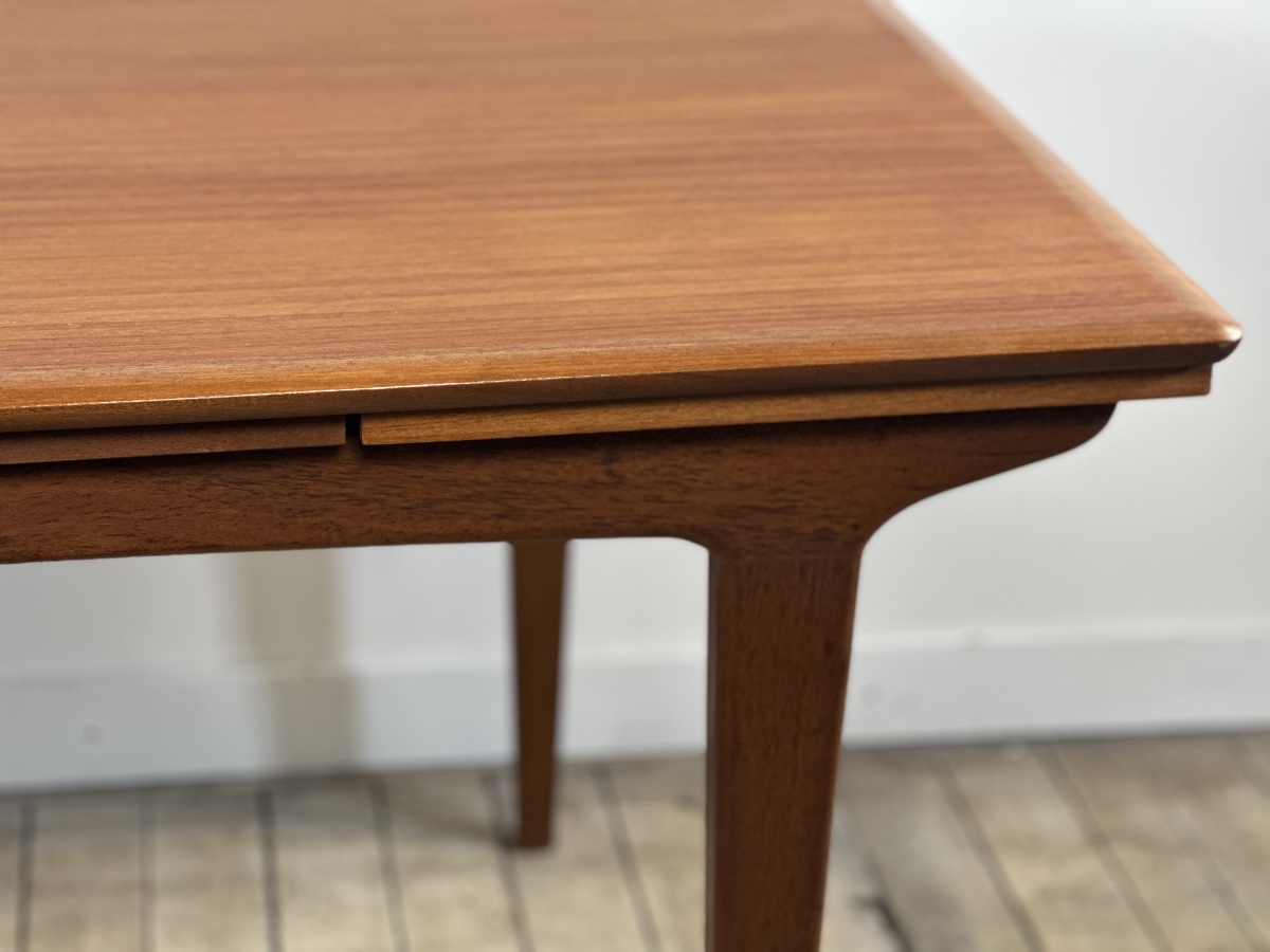 Table à manger scandinave vintage en teck 1970'S – 2 allonges intégrées-photo-3