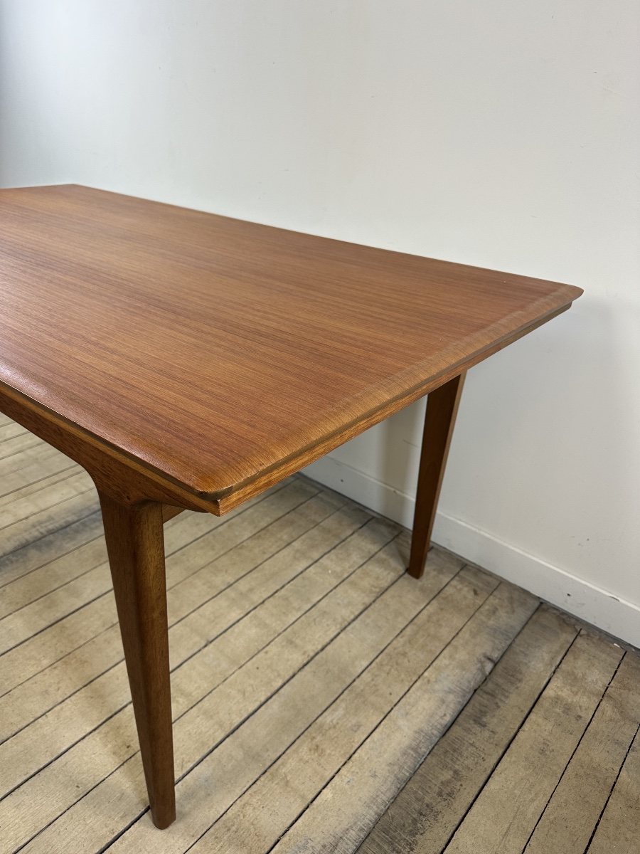Table à manger scandinave vintage en teck 1970'S – 2 allonges intégrées-photo-1